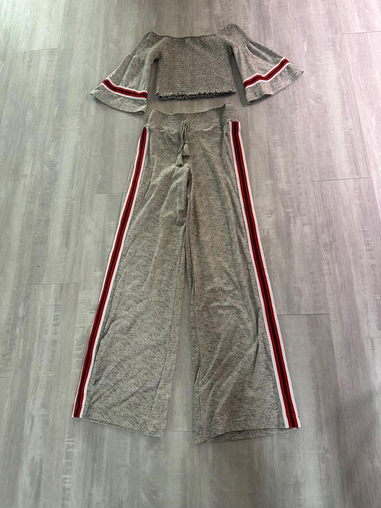 Hot Kiss Gray Wide-Leg Knit Pants With Side Stripes & Matching Crop Top